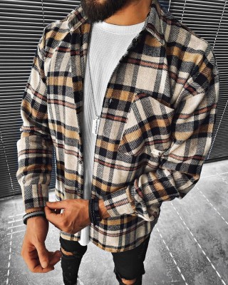 color block plaid print shirt HF1211-03-03